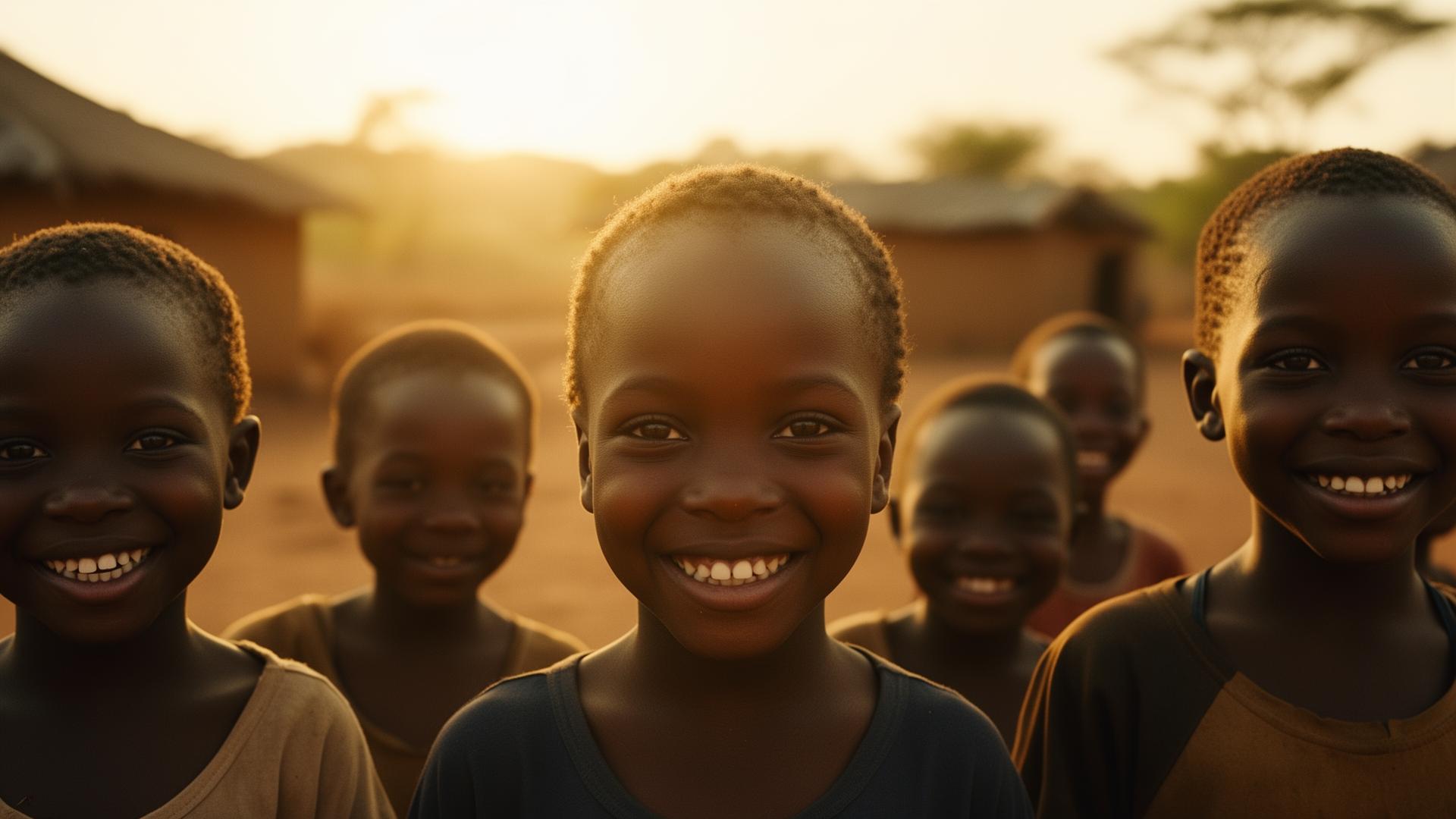 Children smiling outside their community school in Uganda